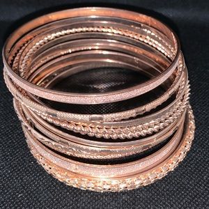 Set of 12 Multi patterned Rose Gold Lux Bangles